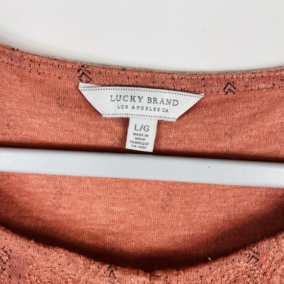 Lucky Brand Size Large Linen Blend Embroidered Keyhole Cap Sleeve Top Orange - Picture 4 of 4